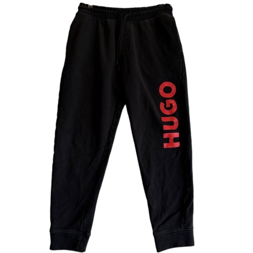 HUGO Jogger Sweatpants Mens Size S Black Red Logo Drawstring